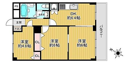 【間取り】2024年2月リフォーム履歴有り。南東向きで陽当たり良好な3DKです。