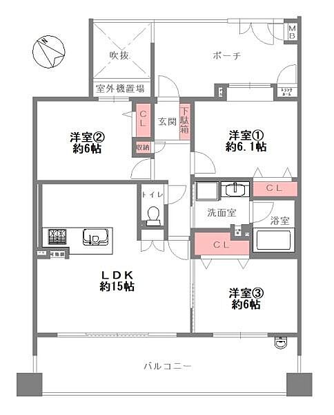 【間取り】2026年6月リフォーム完了の3LDK。全居室6帖以上のゆとりある間取りです。