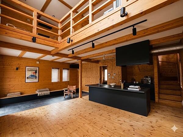 BESSの注文住宅ならではの木の温もりを感じながら過ごせる明るいリビング！　※一部AI加工をしております。あらかじめご了承ください。