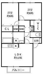 ウォーター・リリー　守山市伊勢町 2階2LDKの間取り