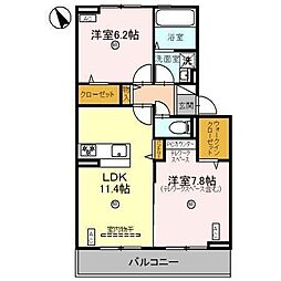 グランコンフォール神ノ川 2LDKの間取図画像