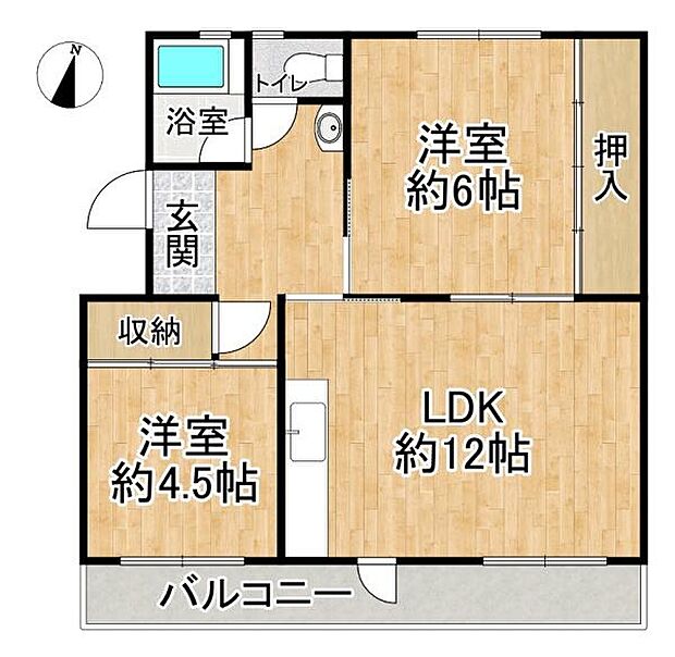 富田第二住宅62号棟(2LDK) 5階の間取り
