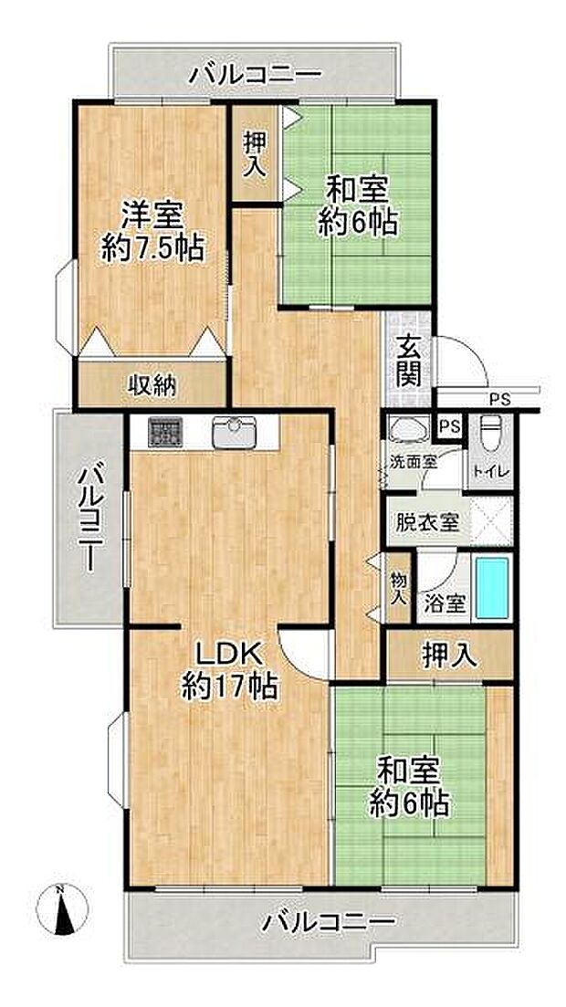 若山台第三住宅8号棟(3LDK) 2階の間取り