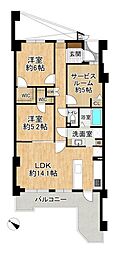 朝日プラザ高槻ウエストヒルズA棟 2SLDKの間取図画像
