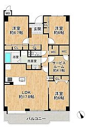 エンゼルハイムリバーサイド高槻 3SLDKの間取図画像