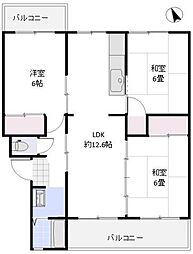 府公社梅が丘住宅A-1棟 3LDKの間取図画像