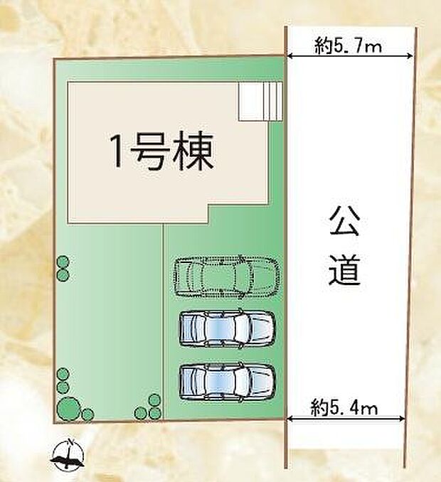 【区画図】駐車スペース3台可能(車種によります)