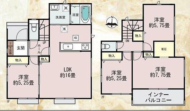 【間取り】4LDK、土地面積/124.98ｍ2、建物面積/93.15ｍ2