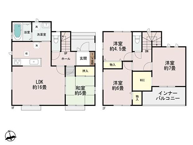 【間取り】4LDK、土地面積/127.80ｍ2、建物面積/95.14ｍ2