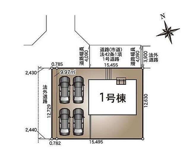 【区画図】駐車スペース4台可能!(車種によります)