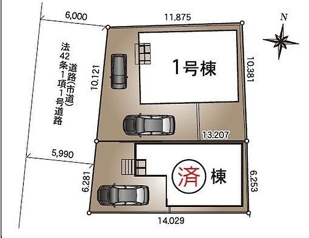 【区画図】駐車スペース2台可能
