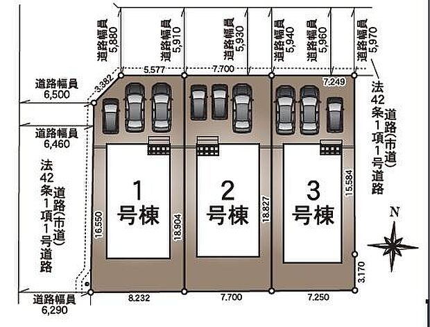 【区画図】駐車スペース並列3台可能。(車種によります)
