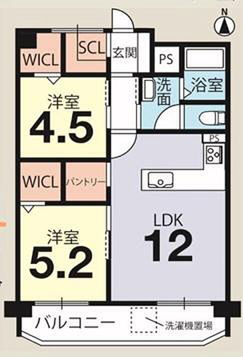 山科住宅B棟(2LDK) 4階の間取り