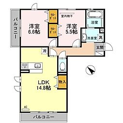 Ott’ｓ和1 3階2LDKの間取り