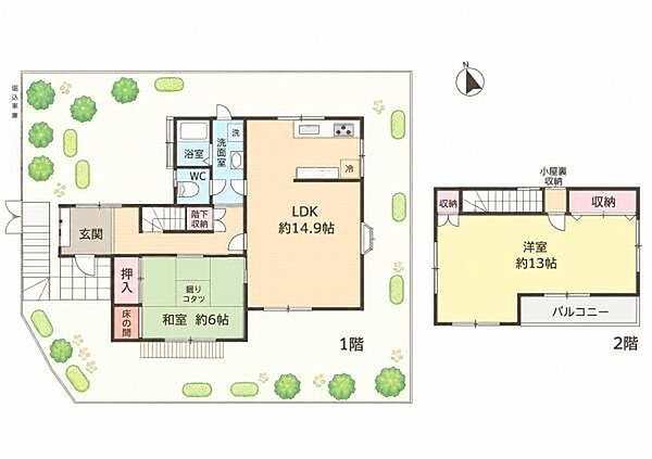 【2LDK】土地面積169.1平米■LDK：14.9帖・全居室約6帖以上■トイレ：温水洗浄便座■TVモニターホン