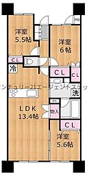 ザ・レジデンス大淀河畔 11階3LDKの間取り