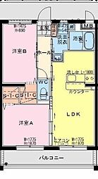 maison・glycine(メゾン・グリシーヌ） 3階2LDKの間取り