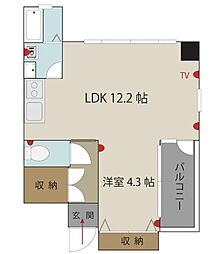 リヴィエールトピカ 8階1LDKの間取り