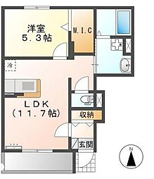 シャイニングヒル 1階1LDKの間取り