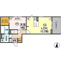 ラパンブラン江平 2階1LDKの間取り