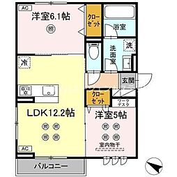 D-resena大橋3 2階2LDKの間取り