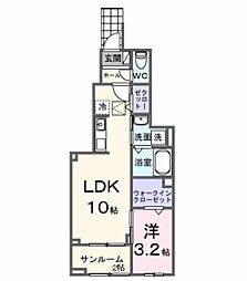 エアリーみとよ　2 1階1LDKの間取り
