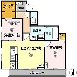 カサグランデ松山 2階2LDKの間取り