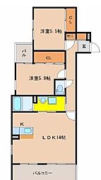 アルテマイスタータニガワ 2LDKの間取図画像