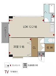 リヴィエールトピカ 1LDKの間取図画像