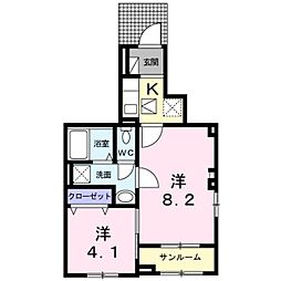 ミモザコリーナ 1Kの間取図画像