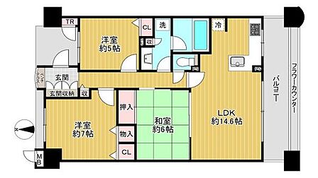 【間取り】3LDK・南向きにつき陽当り良好！
