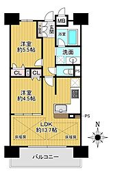 エスリード北田辺駅前 2LDKの間取図画像