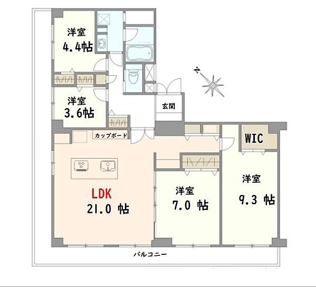 武蔵小杉ビューハイツ(4LDK) 5階の間取り