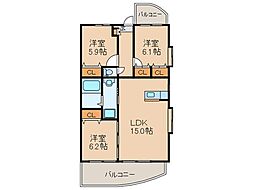 センチュリー大野城駅前 2階3LDKの間取り