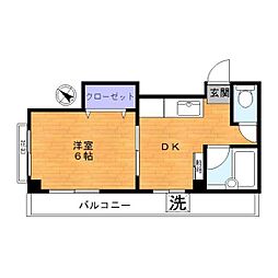 サイプリス川崎 2階1DKの間取り