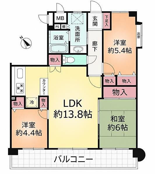 家族の繋がりを感じられる3LDKです。リビングを中心に各居室が配置されており、家事動線もスムーズ。3階部分につき、バルコニーからの柔らかな光が室内を包みます。各室に確保された収納スペースが魅力。