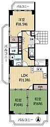 ローズハイツ香里園 3LDKの間取図画像
