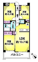 カーサ浅草桜橋 3LDKの間取図画像