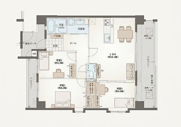 LDK16.1帖　洋8.2帖　洋5.6帖　洋5.3帖