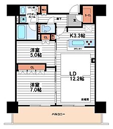 ローレルタワー堺筋本町 2LDKの間取図画像