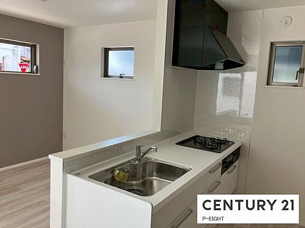 ガスコンロの上にレンジフードもついています!