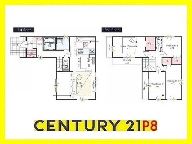 LDK22帖！ウォークインクローゼット付きの間取り！