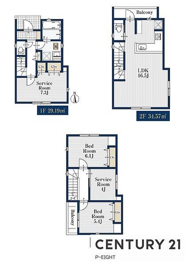 ・2階リビングの3階建て、収納豊富な間取り！