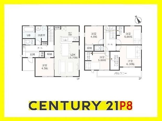 5LDK!ウォークインクローゼット付きの収納豊富な間取り!