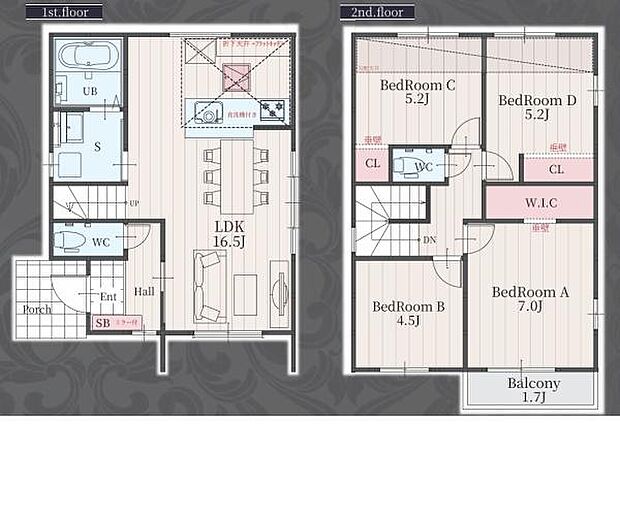 LDK16.5帖!ウォークインクローゼット付きの収納豊富な間取り!