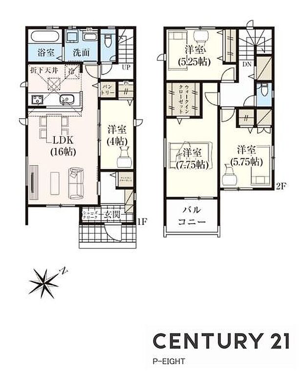 リビング横に洋室あり！ウォークインクローゼット付きの収納豊富な間取り！陽当り良好な南向きワイドバルコニー！
