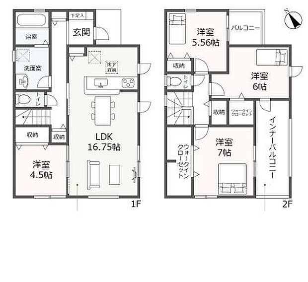 インナーバルコニーでプライベート空間！ウォークインクローゼット付きの収納豊富な間取り！