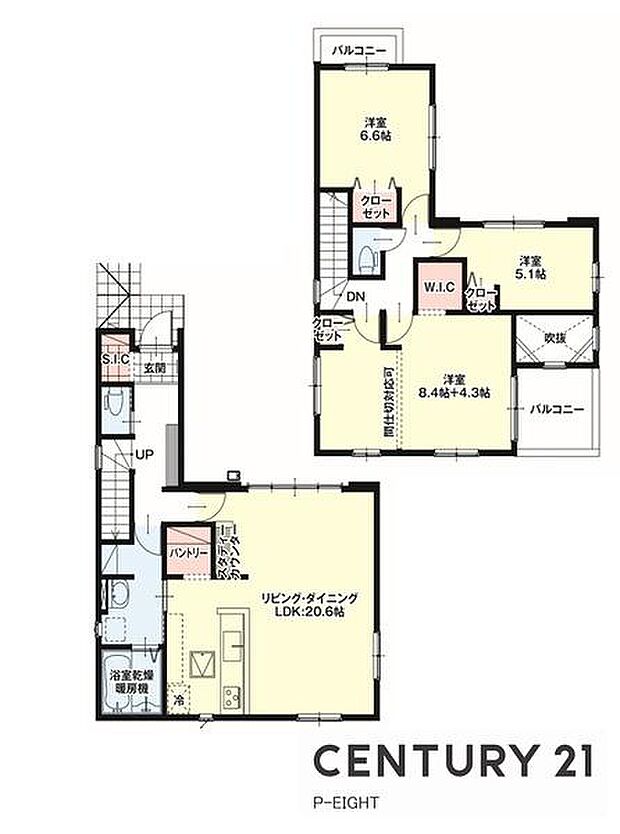 広々LDK20.6帖！全居室に収納スペースあり！収納豊富な間取り！