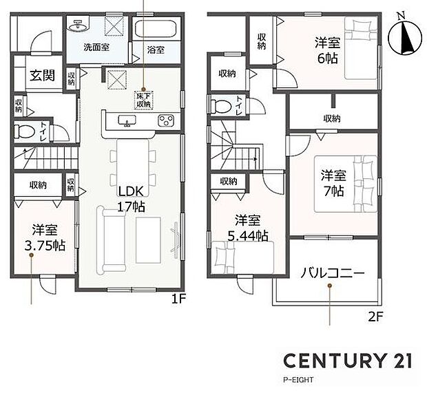 広々LDK17帖!全居室に収納スペースあり!収納豊富な間取り!