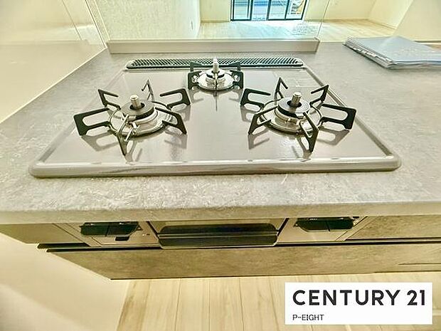 三口コンロで料理もはかどりますね！グリルもあります！